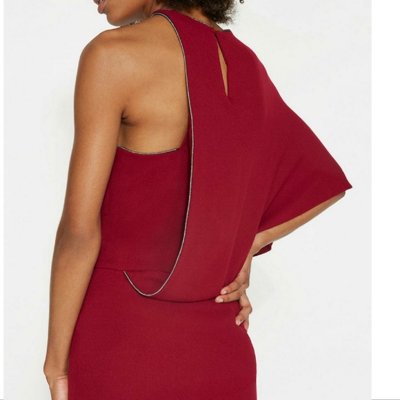 Halston Heritage One-Shoulder Mini Dress in Burgundy - Picture 3 of 10